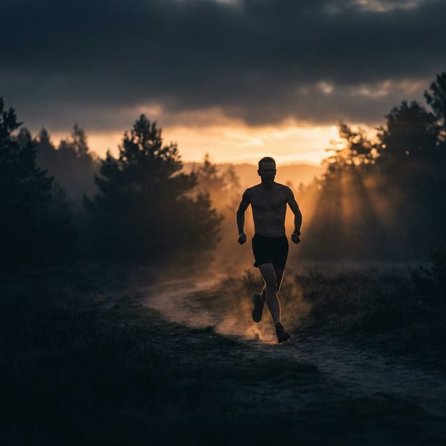 Athletic man running at dawn for longevity optimization